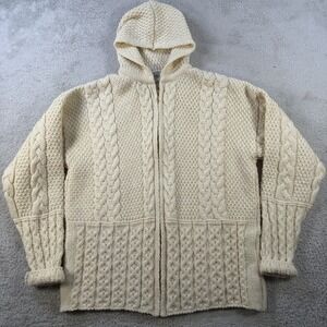 Vintage Kerry Traditions Sweater Women XL Wool Hooded Cable Chunky Knit Full Zip